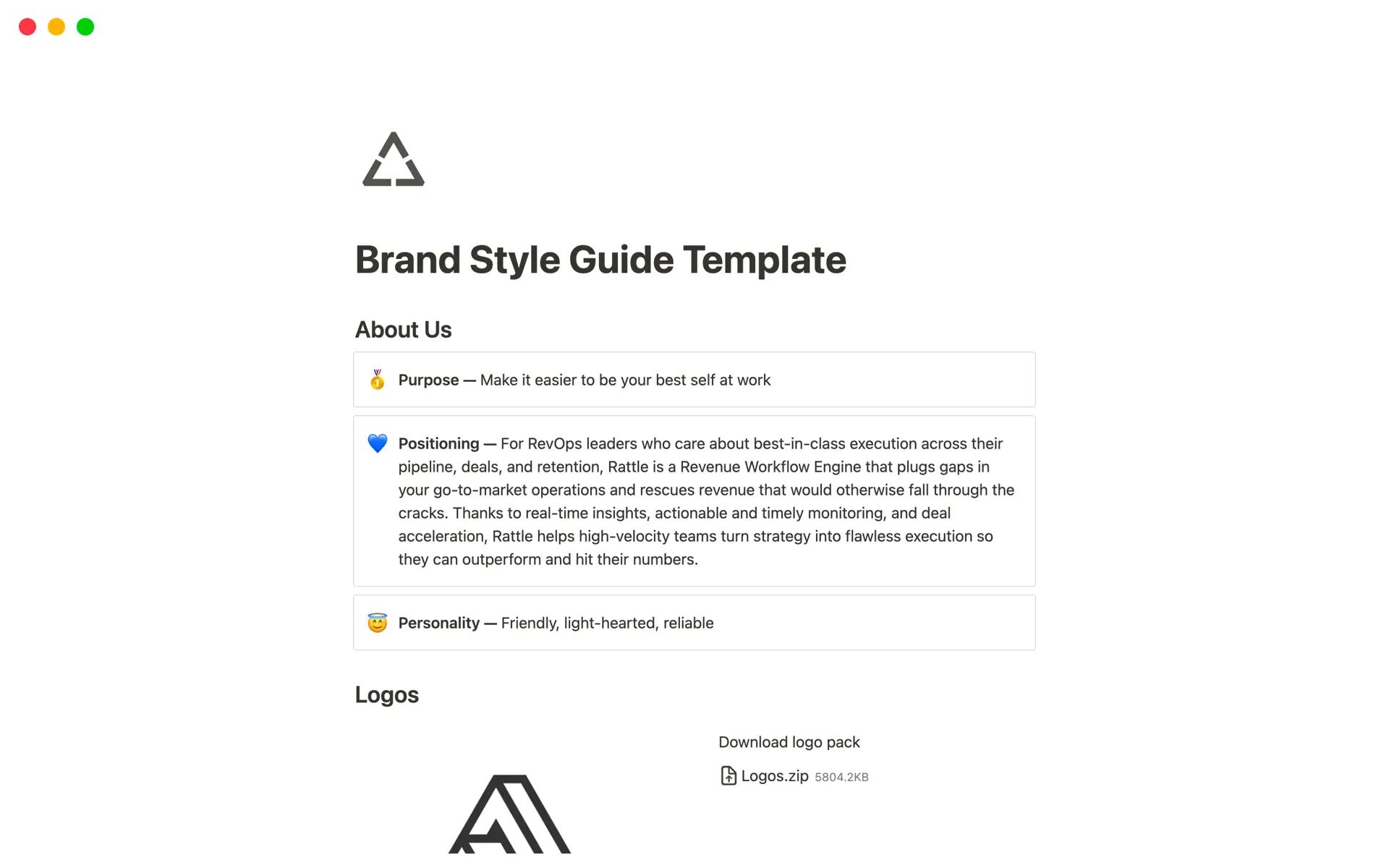 A template preview for Brand Style Guide